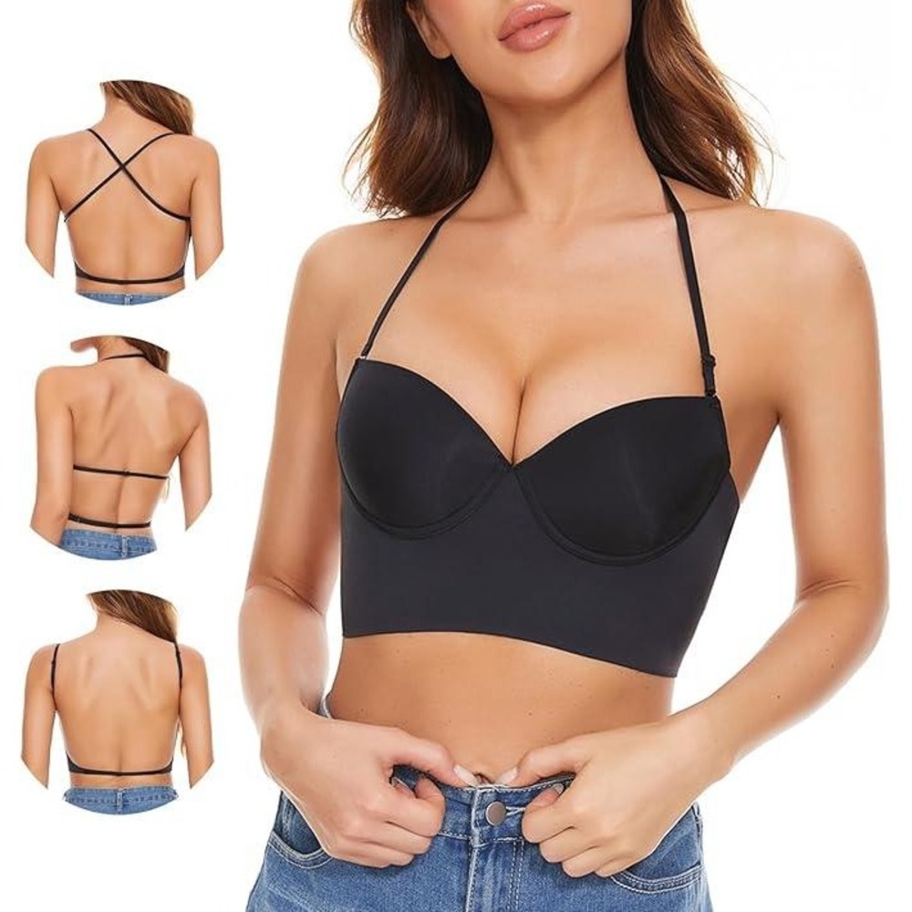 MSRP $43 CHERRYSKY Women's 36D Black Seamless Backless Bra Invisible Low Back